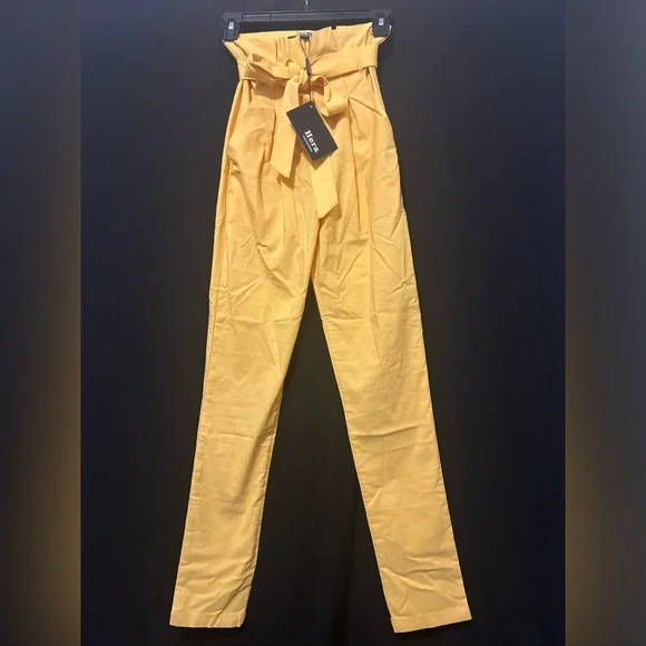 Pants Jumpsuits Belted Linen Paper Bag Pants Yellow Poshmark
